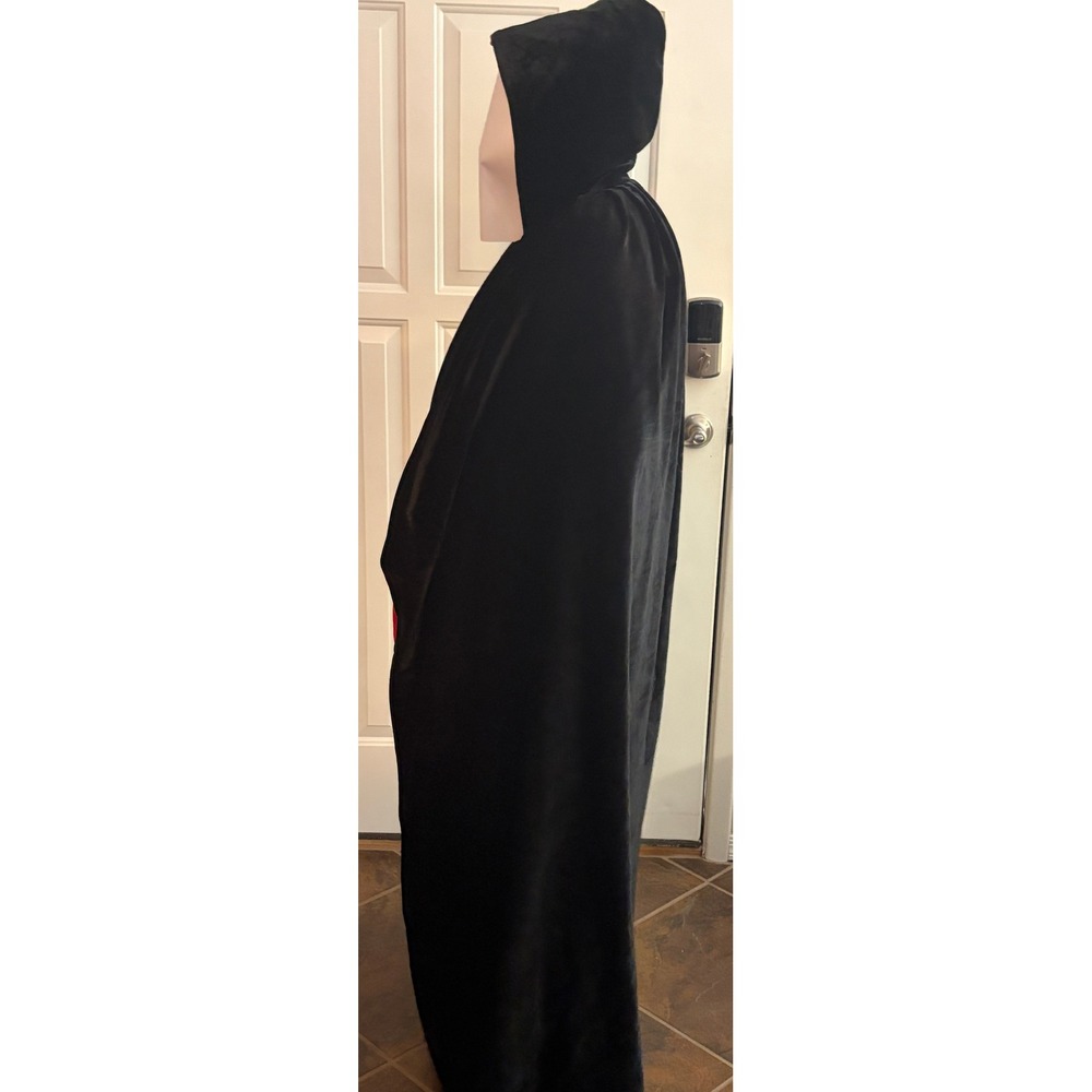 Reversible Hooded Cloak Black Velvet Red Satin Halloween Costume Cape - Picture 3 of 11